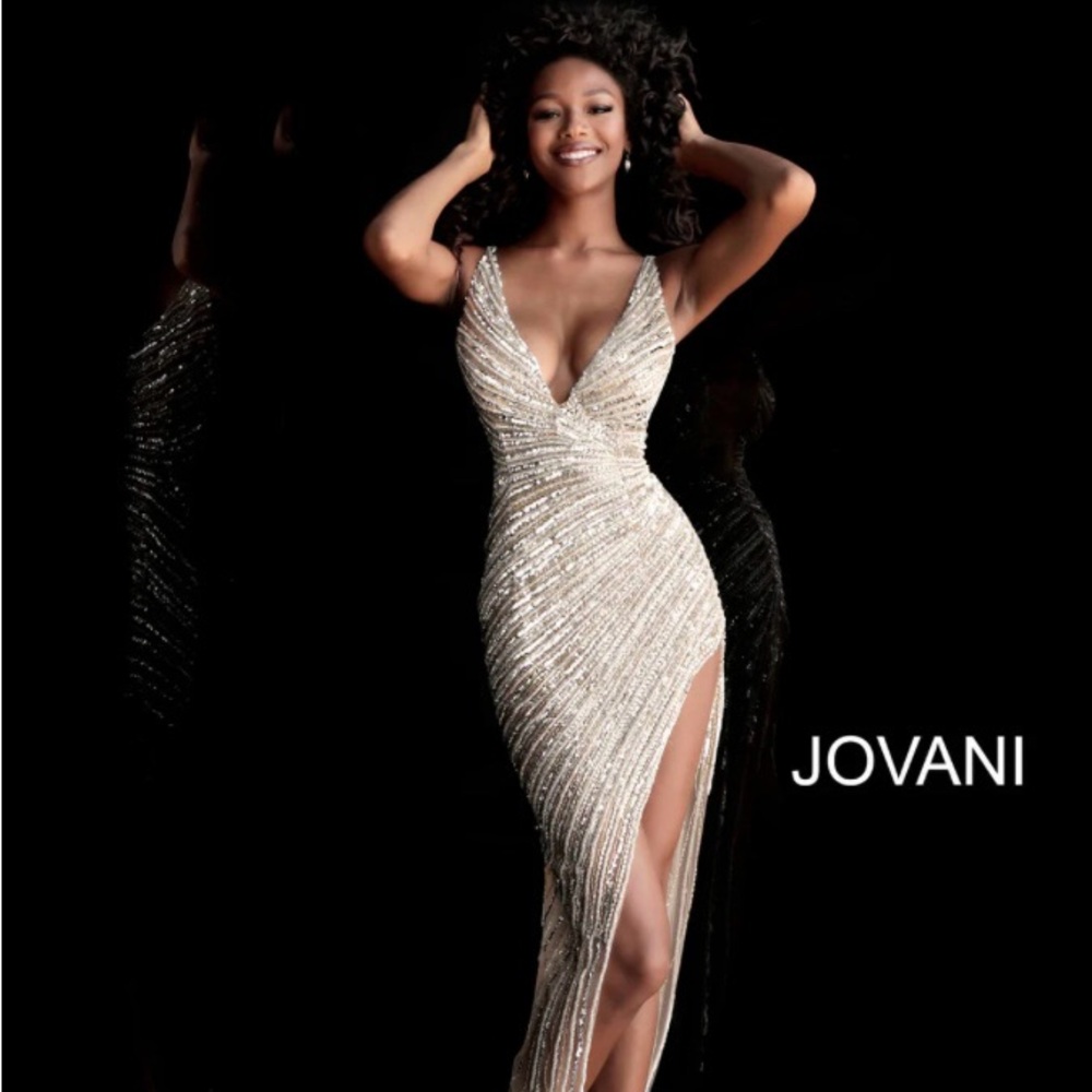 Jovani High Slit Sheer Prom Dress